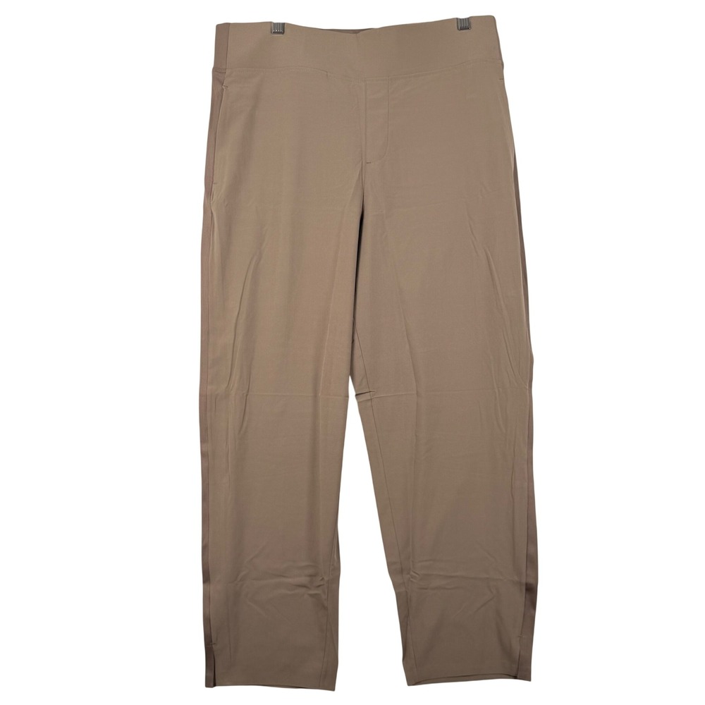 NEW Womens Large Ankle Pant Tan 4-Way Stretch Ribbed Waistband Athleisure Travel